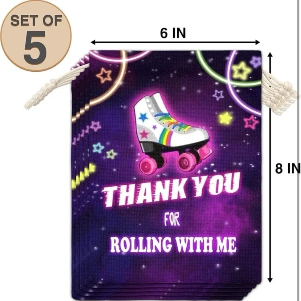 Disfuco Roller Skating Theme Party Bags, Roller Skate Neon Glow Party Favors Sup